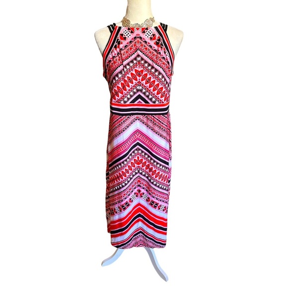 🌻 4/$25  Venus Graphic Herringbone Strappy Maxi Dress, Pink & Black, Size XL - Picture 1 of 6